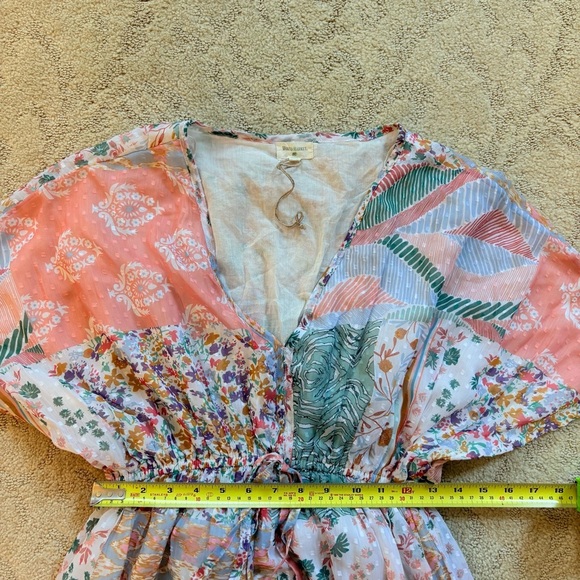 World Market Mira Dobby Patchwork Kaftan Dress Pastel Boho S/M Pastel resort EUC - Picture 10 of 11